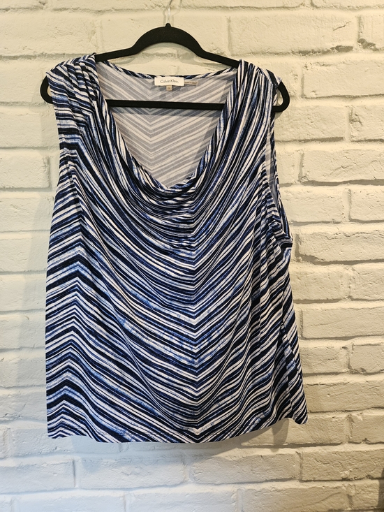 Calvin Klein Tops - Calvin Klein Navy, Blue & White Striped Cowl Neck Sleeveless Top 2X, 18/20